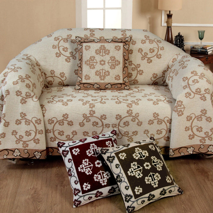 Luxury Floral Chenille Cream Throw