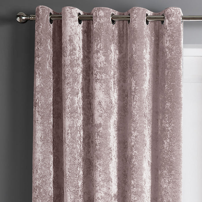 Crushed Velvet Blush Pink Ready Made Eyelet Curtains