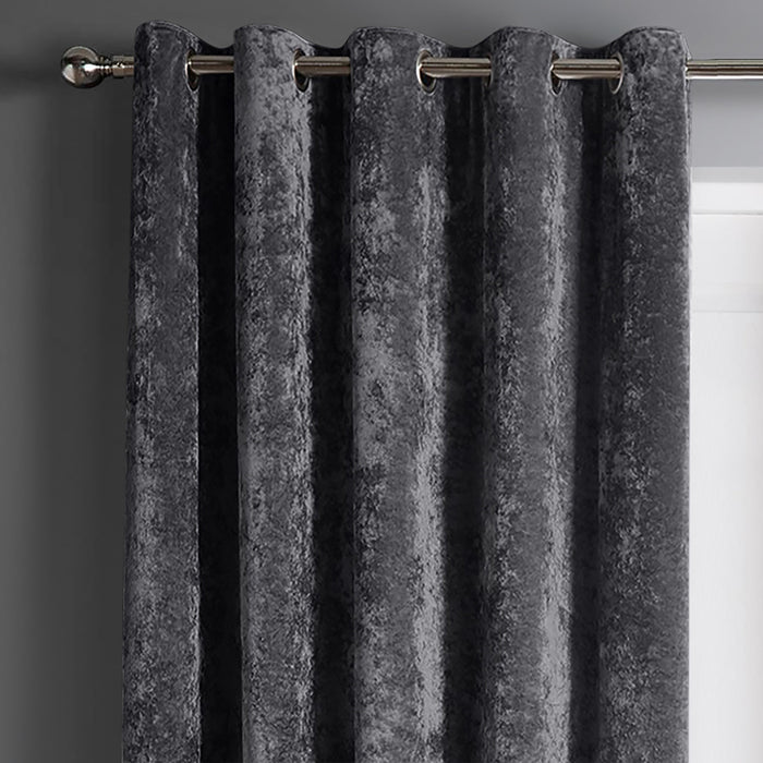 Charcoal Crushed Velvet Ready Made Eyelet Curtains