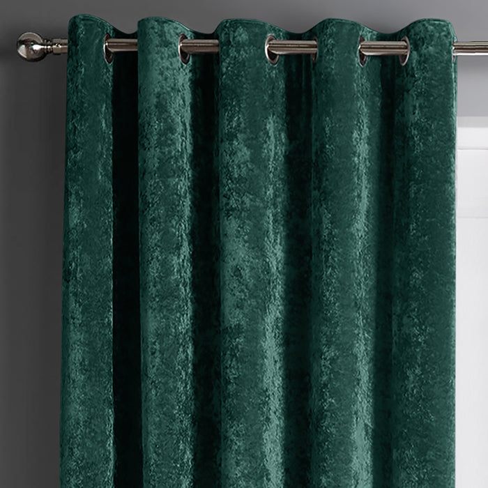 Crushed Velvet Emerald Green Ready Made Eyelet Curtains