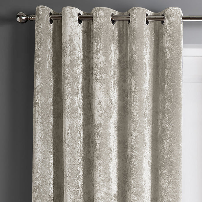 Crushed Velvet Natural Ready Made Eyelet Curtains