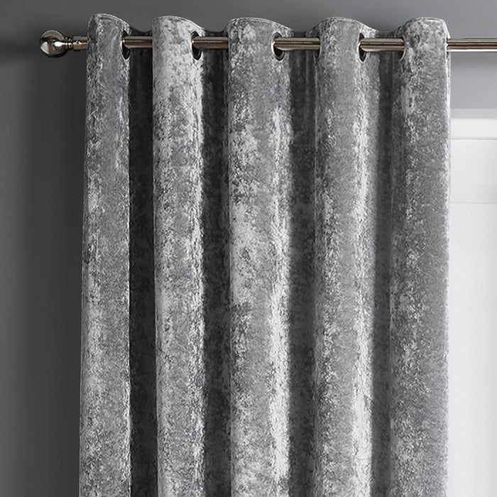 Silver Crushed Velvet Ready Made Eyelet Curtains