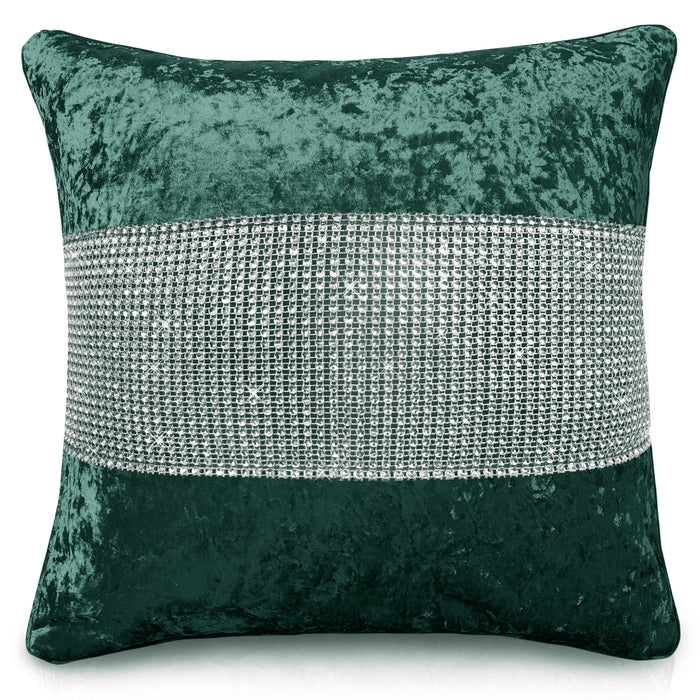 Crushed Velvet Diamante Emerald Green Cushion Cover