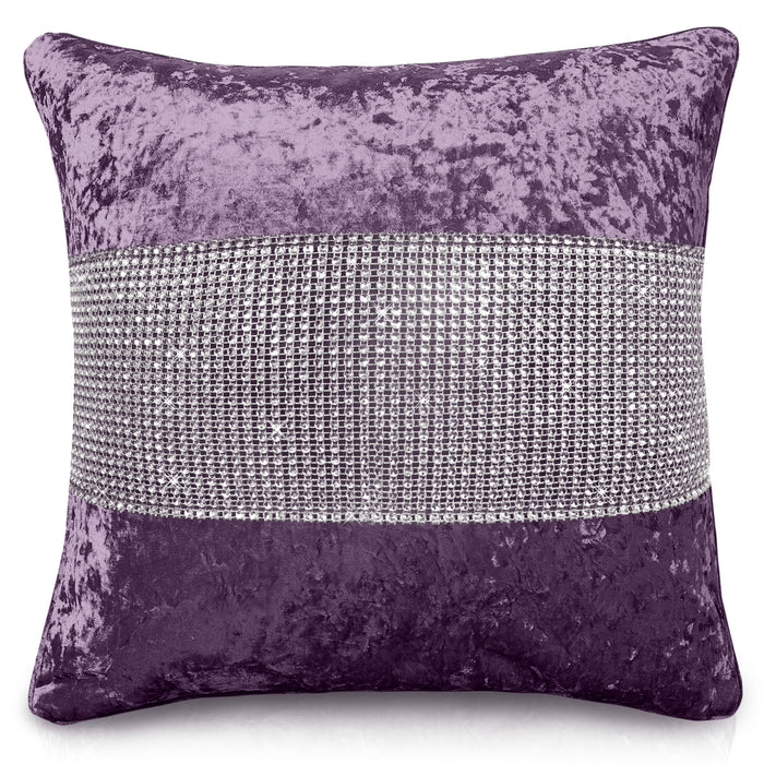 Crushed Velvet Diamante Mauve Cushion Cover