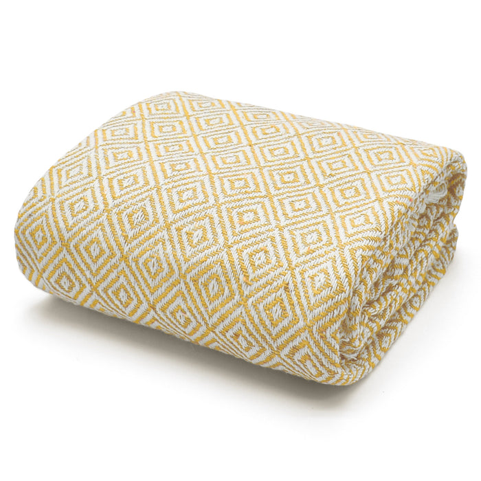 Luxury Cotton Diamond Ochre Tassel Throw