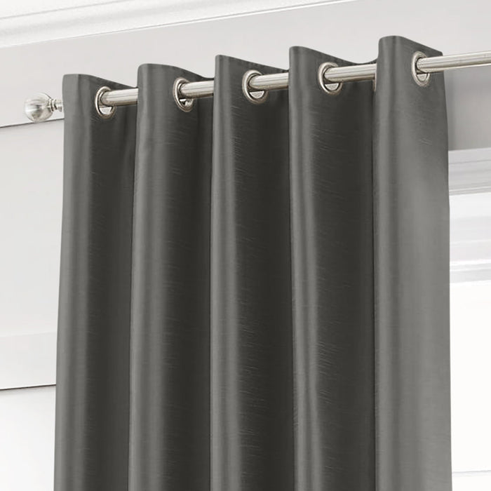 Charcoal Faux Silk Eyelet Curtains