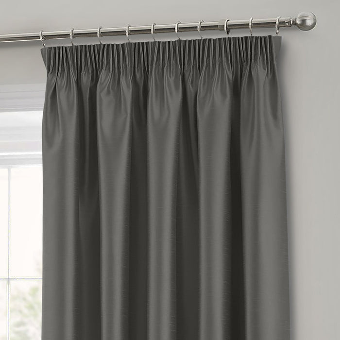 Charcoal Faux Silk Pencil Pleat Curtains