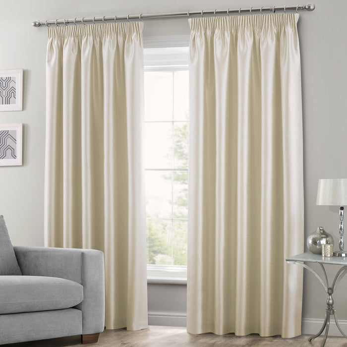 Cream Faux Silk Pencil Pleat Curtains