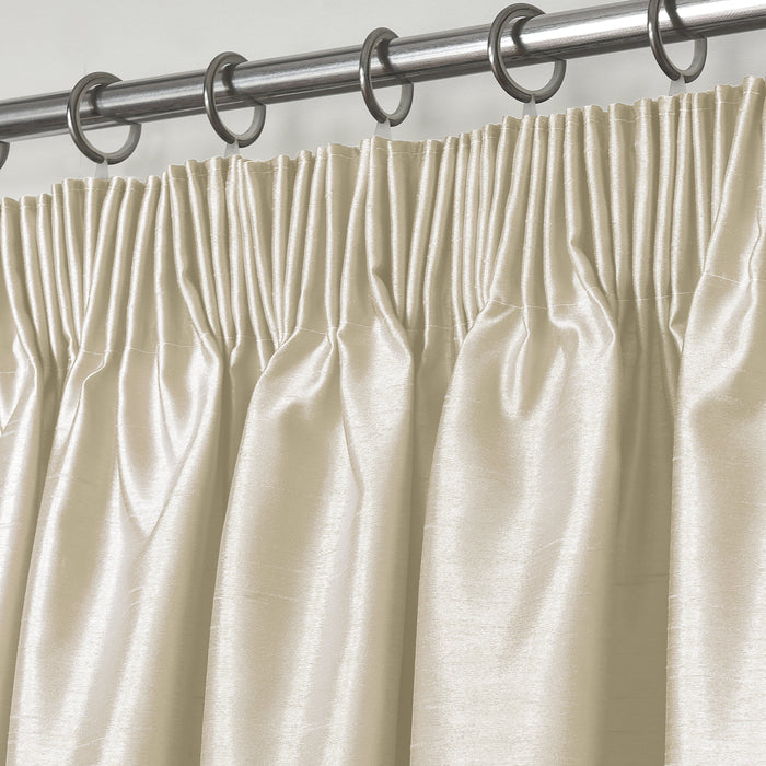 Cream Faux Silk Pencil Pleat Curtains