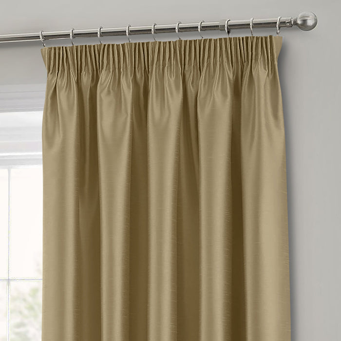Latte Faux Silk Pencil Pleat Curtains