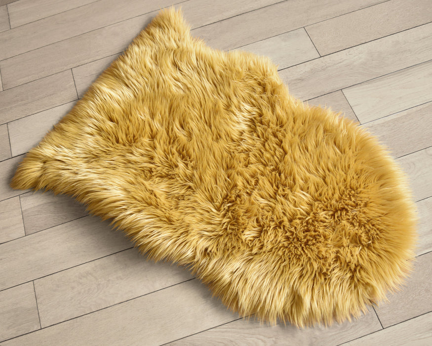 Luxury Faux Fur Sheepskin Rug Ochre