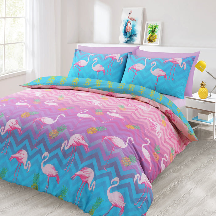 Flamingo Chevron Pineapples Duvet Cover & Pillowcase Set