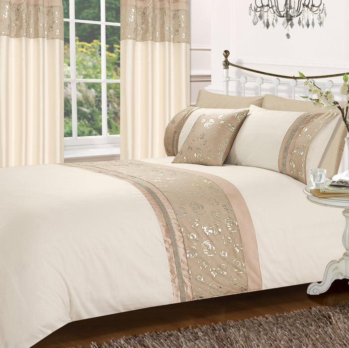 Geneva Faux Silk Diamante Natural Duvet Cover & Pillowcase Set