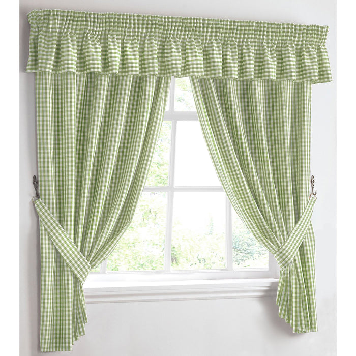 Gingham Check Green Kitchen Curtains