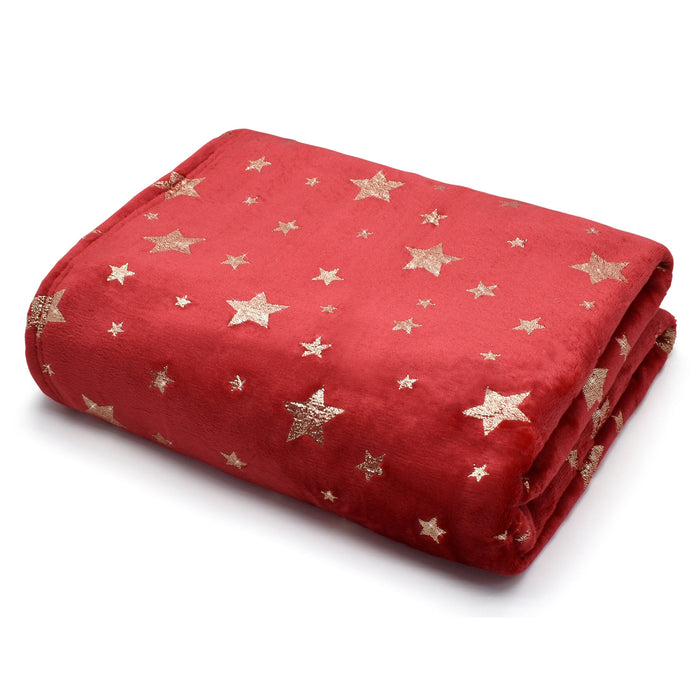 Soft Touch Red Glitter Stars Cosy Blanket