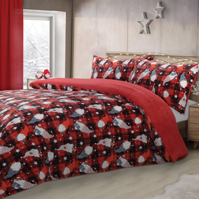 Gonks Check Flannel Teddy Fleece Duvet Cover & Pillowcase Set