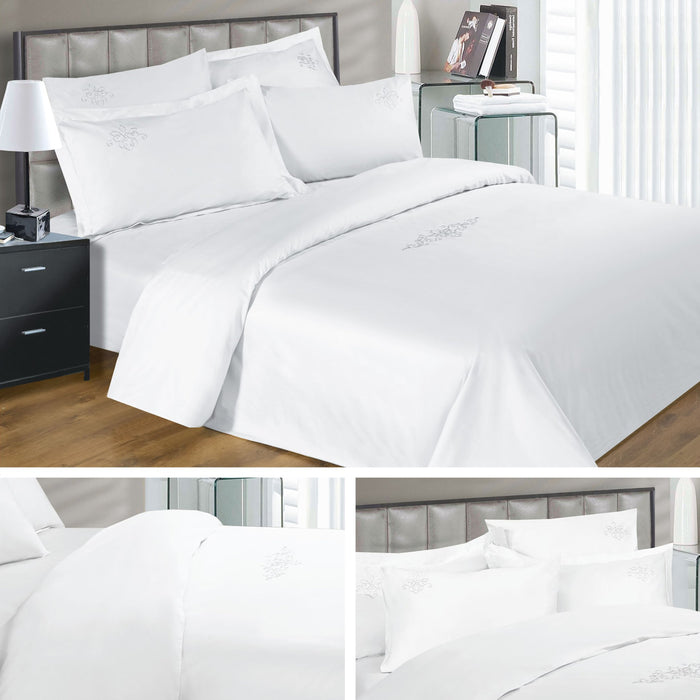 100% Cotton 330 Thread Count Grosvenor Scroll White Duvet Cover