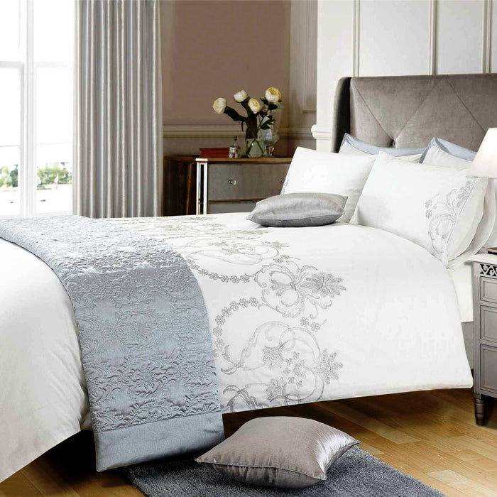 Ingram White Embroidered Duvet Cover & Pillowcase Set