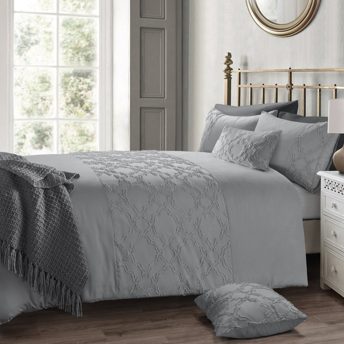 Kiera Tufted Grey Duvet Cover & Pillowcase Set