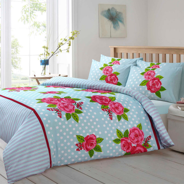 Leah Floral Duck Egg Duvet Cover & Pillowcase Set