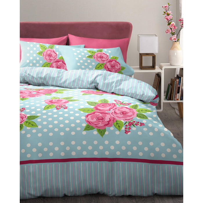 Leah Floral Duck Egg Duvet Cover & Pillowcase Set