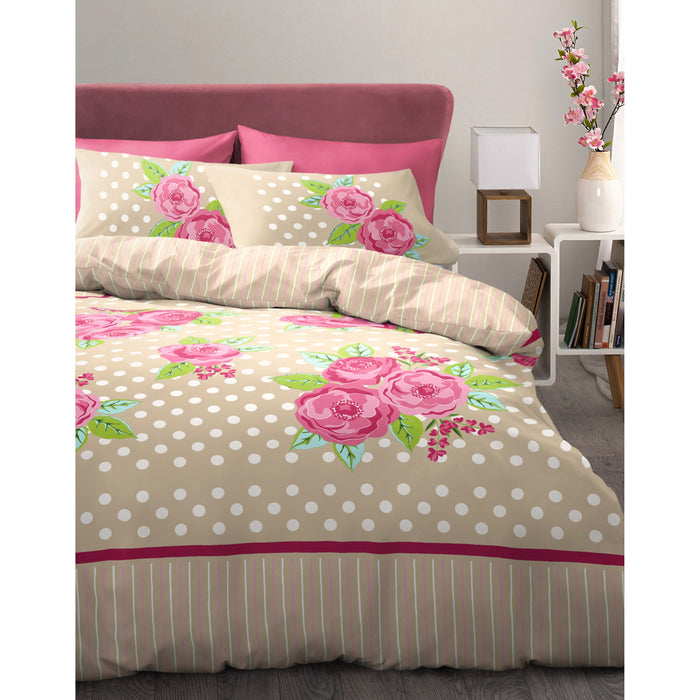 Leah Floral Natural Duvet Cover & Pillowcase Set