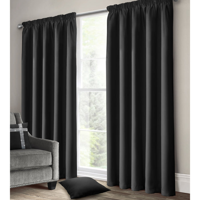 Manhattan Black Blackout Pencil Pleat Blackout Curtains