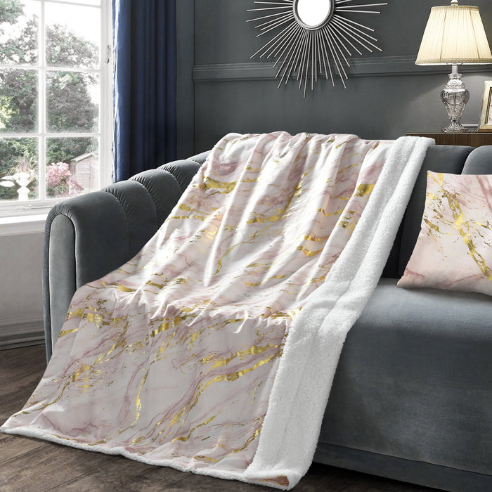 Velosso Metallic Foil Pink Marble Sherpa Silver Throw
