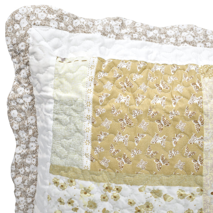 Maya Natural Floral Patchwork Pinsonic Bedspread Set