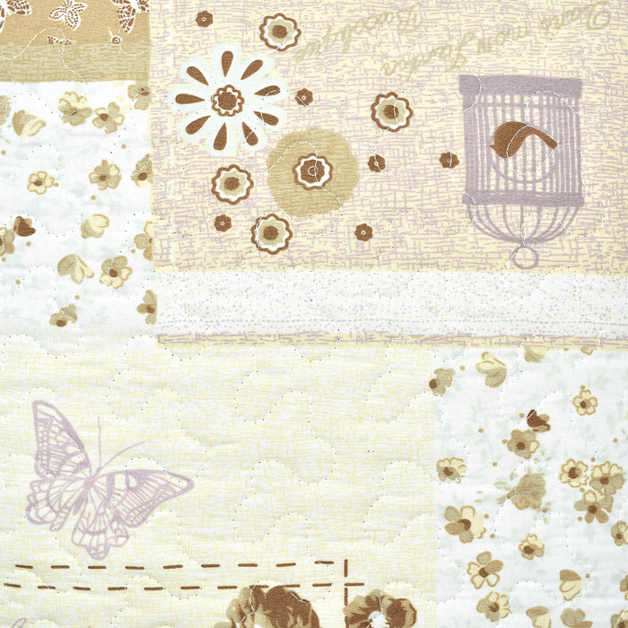 Maya Natural Floral Patchwork Pinsonic Bedspread Set