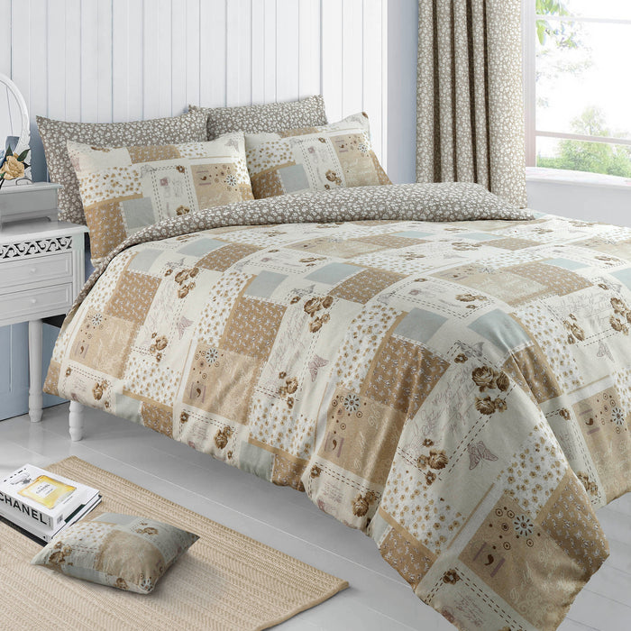 Maya Floral Patchwork Natural Duvet Cover & Pillowcase Set