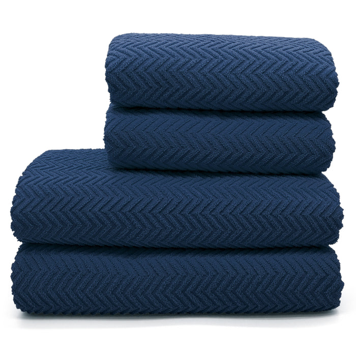 Moda Chevron 500gsm Cotton Navy Blue Towels