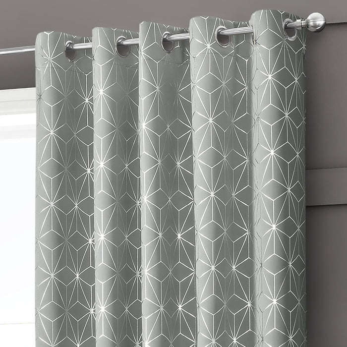 Moreno Silver Thermal Blackout Ready Made Eyelet Curtains