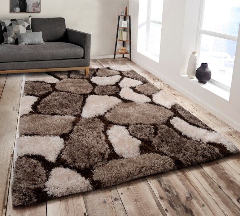 Pebbles Chocolate 3D Carved Shaggy Floor Rug