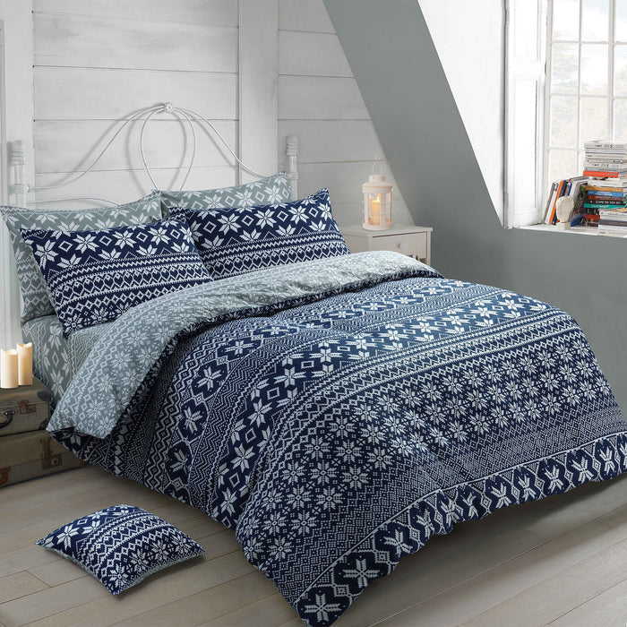 Nordic Flannelette Reversible Navy Duvet Cover & Pillowcase Set