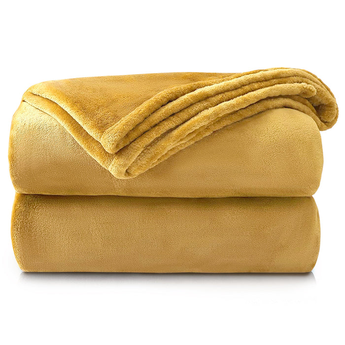 Plain Flannel Faux Mink Ochre Throw Blanket