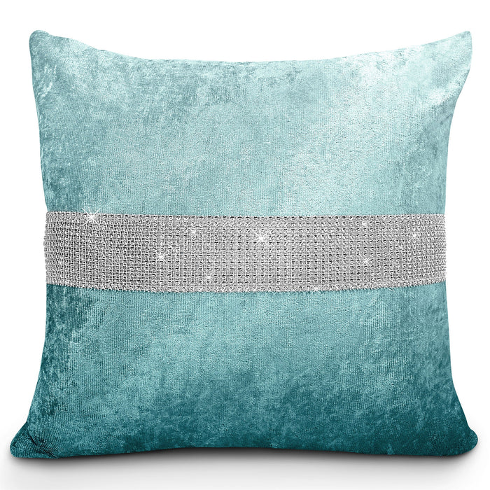 Ombre Crushed Velvet Diamante Teal Cushion Cover