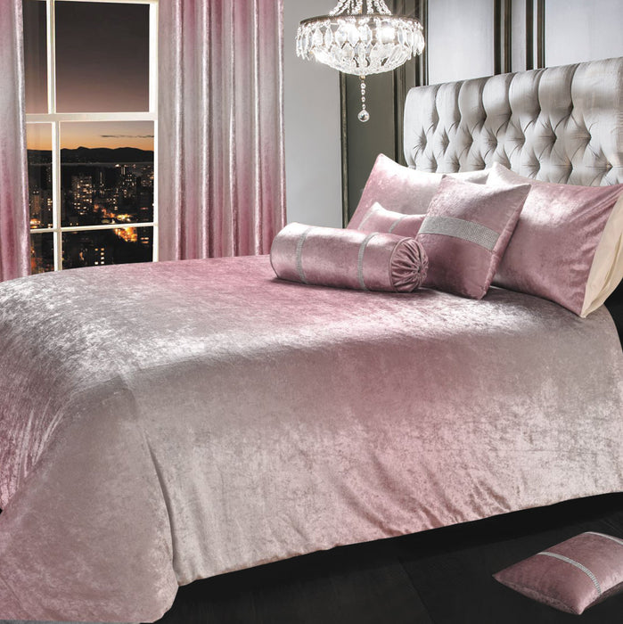 Ombre Crushed Velvet Pink Duvet Cover & Pillowcase Set