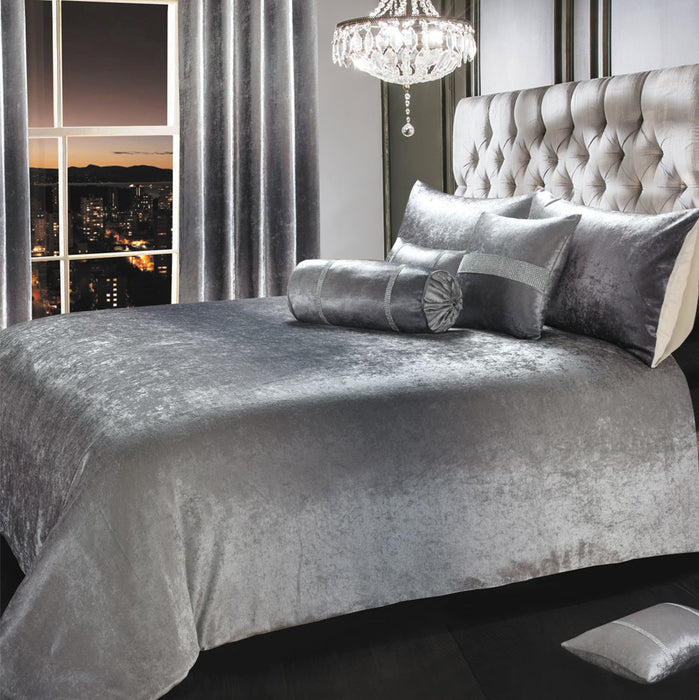 Ombre Crushed Velvet Grey Duvet Cover & Pillowcase Set