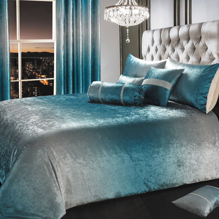 Ombre Crushed Velvet Teal Duvet Cover & Pillowcase Set