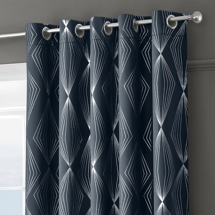 Onyx Navy Thermal Blackout Ready Made Eyelet Curtains