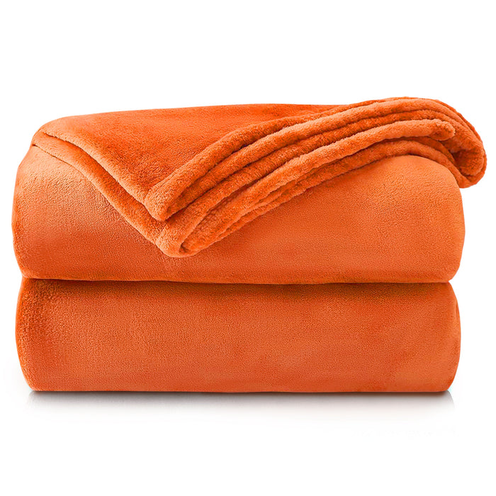 Plain Flannel Faux Mink Orange Throw Blanket