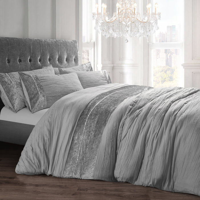 Orleans Diamante Silver Duvet Cover & Pillowcase Set