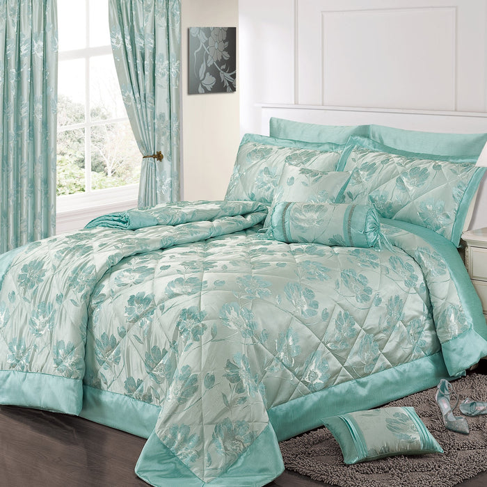 Panache Jacquard Duck Egg Quilted Bedspread