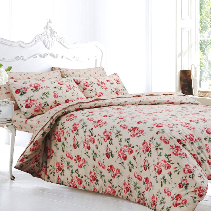 Peony Floral Flannelette Duvet Cover & Pillowcase Set