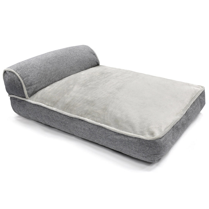 Luxury Bolster Soft Touch Flannel Pet Bed Grey