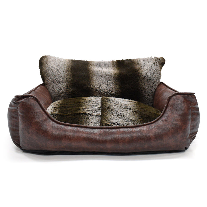 Luxury Plush Faux Leather Cuddler Pet Bed