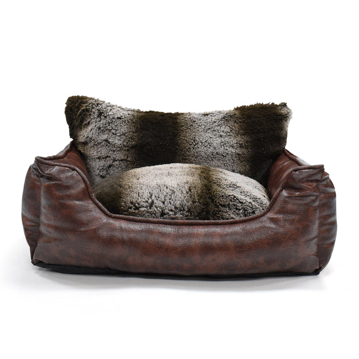 Luxury Plush Faux Leather Cuddler Pet Bed