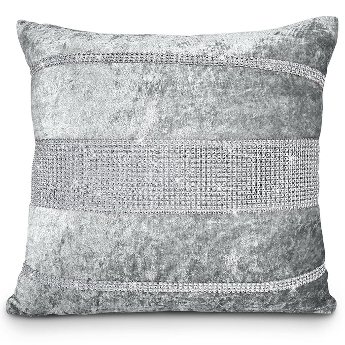 Rienzo Silver Crushed Velvet Diamante Cushion Cover