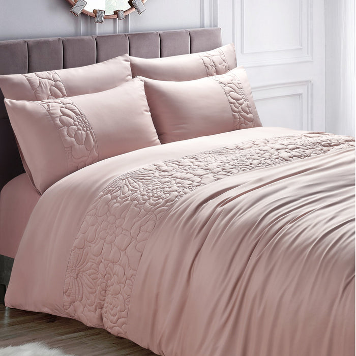 Rosa Quilted Floral Pink Duvet Cover & Pillowcase Set